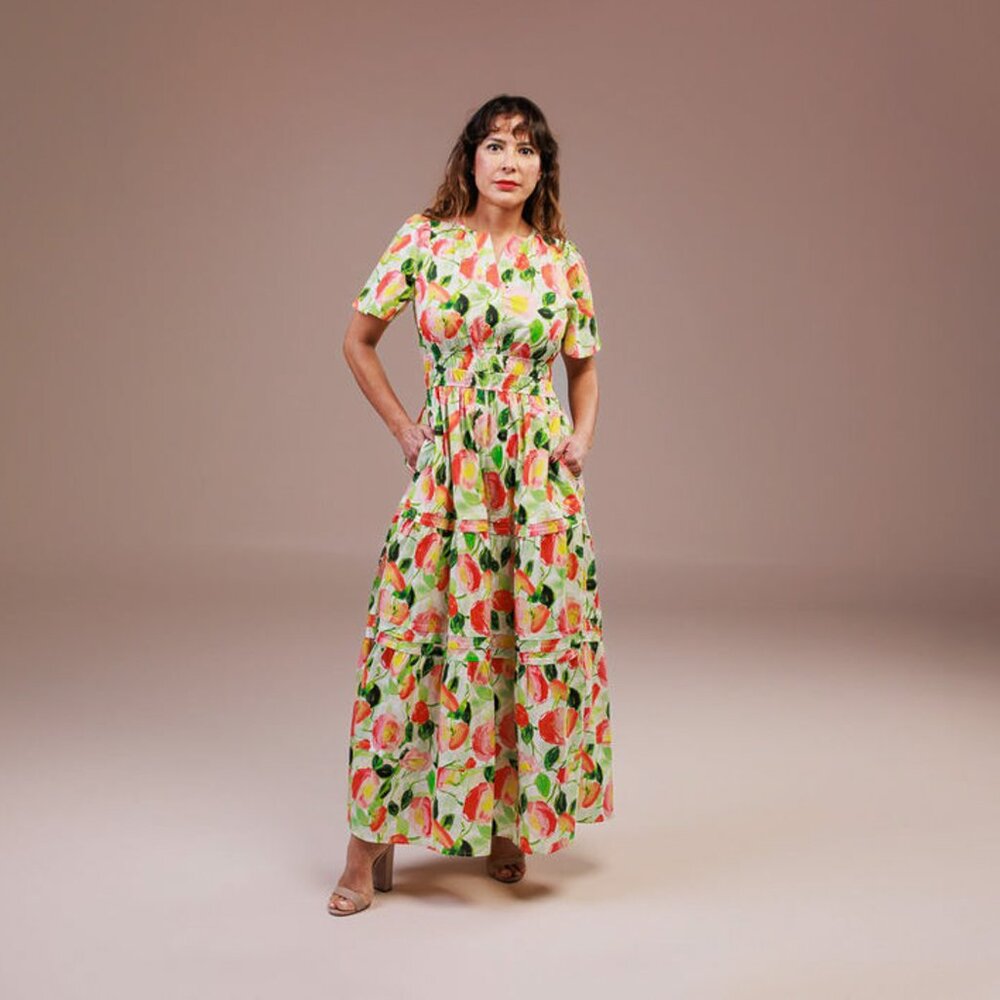 Short Sleeve Maxi Dress Smocked Waist Green Floral